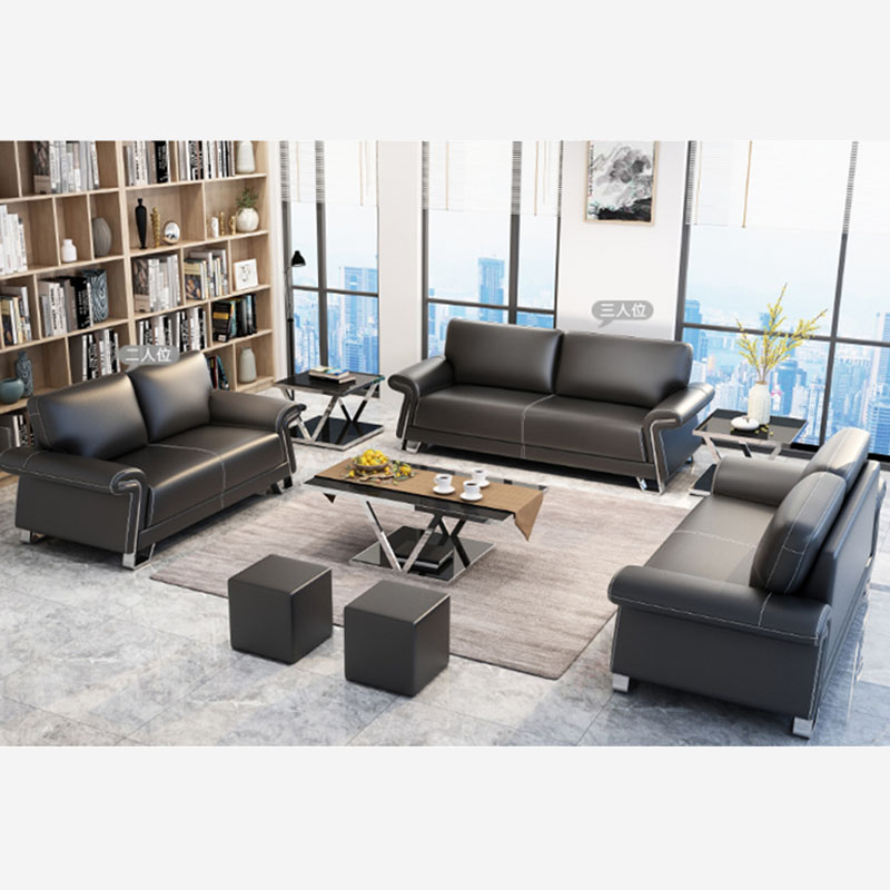 High Quality Metal Frame Leather Black Office Sofa Modern Design Synthetic Leather Sectional Office Sofa