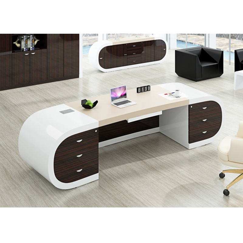 Luxury Office Furniture White and Brown Modern Executive Manager Office Desk for Project