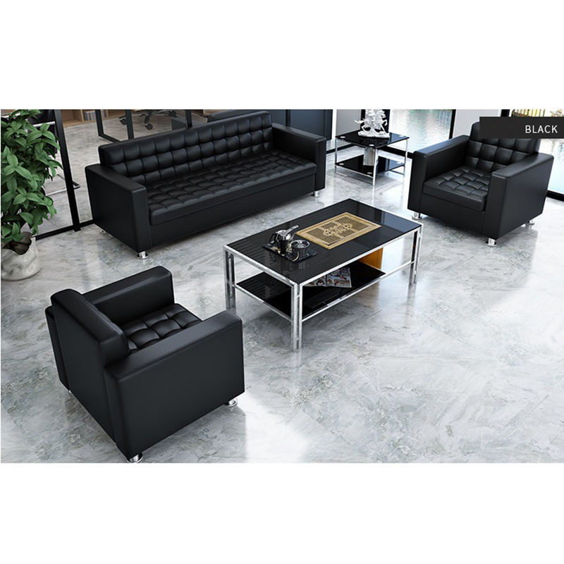 Frank Tech Modern Black Office Couch Sectional Office Leather Sofa Set for Office Space