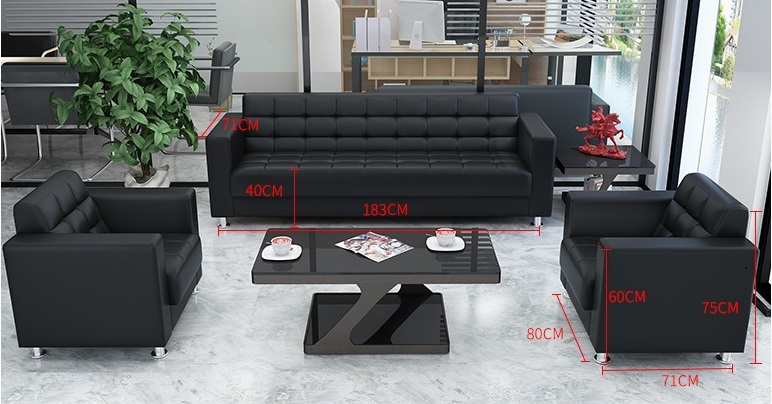 Frank Tech Modern Black Office Couch Sectional Office Leather Sofa Set for Office Space-5