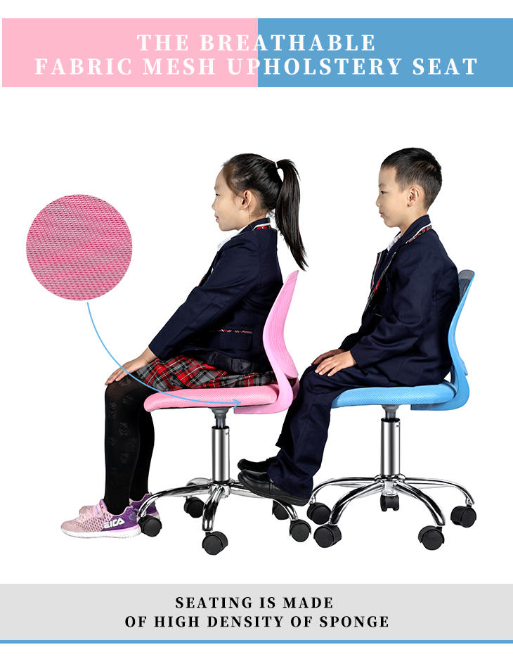 Armless PP Frame Pink Mesh Office Chair for Children-3